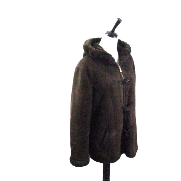 Croft & Barrow Brown Faux Fur Lined Hooded Peacoat Size XL - Picture 6 of 6